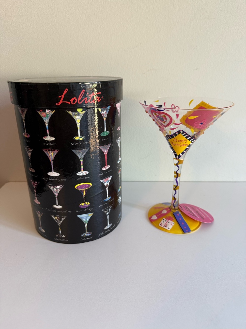 Lolita Birthday Girl Love My Martini Hand Painted Glass New in Box 7 oz